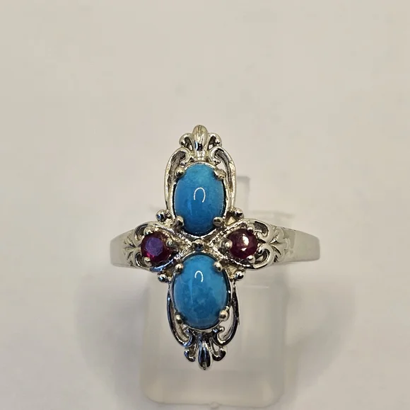 Natural Sleeping Beauty & Ruby Ring in Platinum over Sterling Silver Sz 8! - Picture 4 of 9